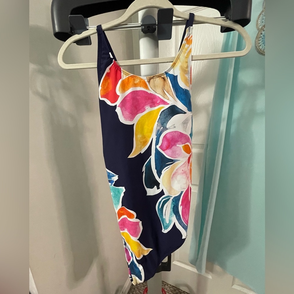 La Blanca Women's Petals High Neck 1 pc Floral Multicolor Swimsuit Size 14